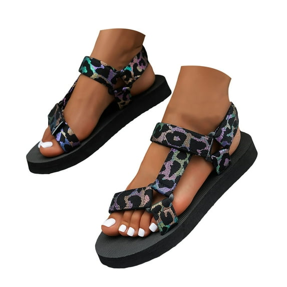 Mepaouo Women's Sport Sandals Adjustable Double Strap Flat Water Shoes Summer Beach Walking Sandals