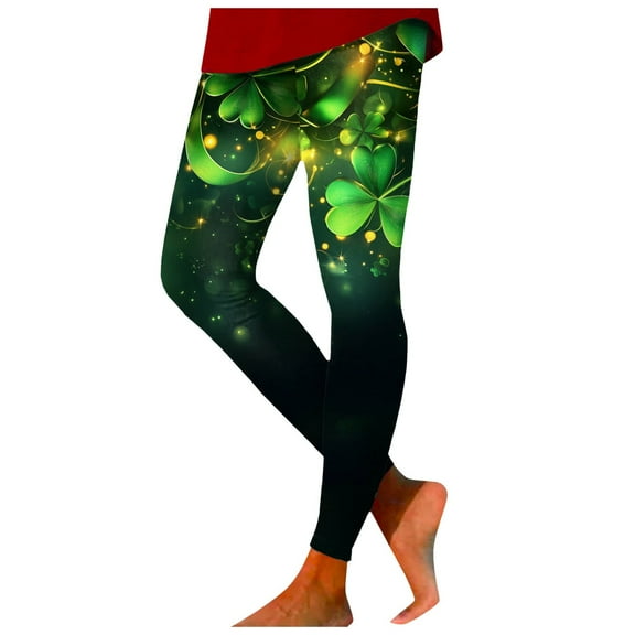 Mepaouo Women's St. Patrick's Day Shamrock Leggings Irish Green Clover Leaves Soft Yoga Pants Sizes S-2X