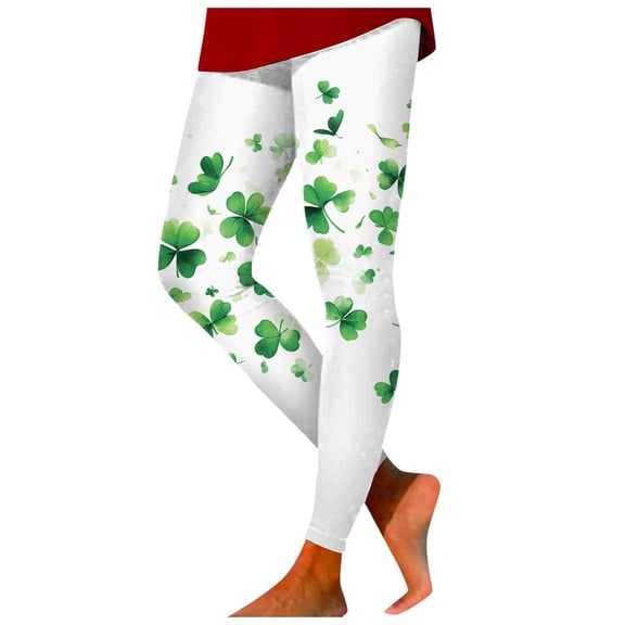 Mepaouo Women's St. Patrick's Day Shamrock Leggings Irish Green Clover Leaves Soft Yoga Pants Sizes S-2X