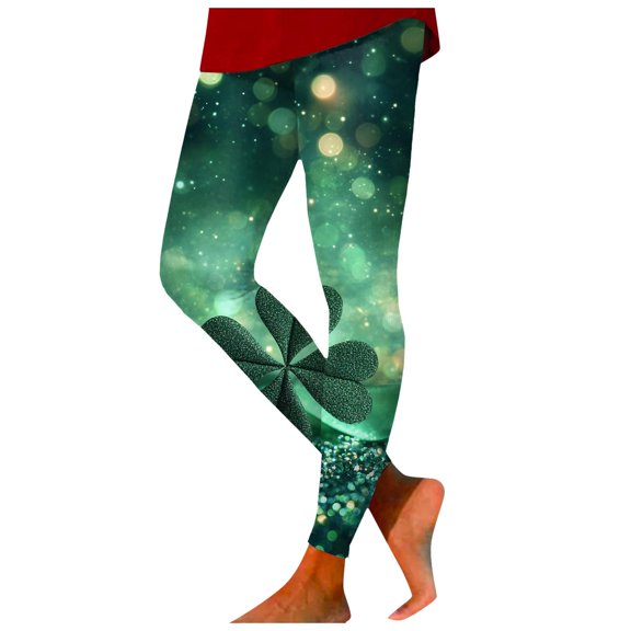 Mepaouo Women's St. Patrick's Day Shamrock Leggings Irish Green Clover Leaves Soft Yoga Pants Sizes S-2X