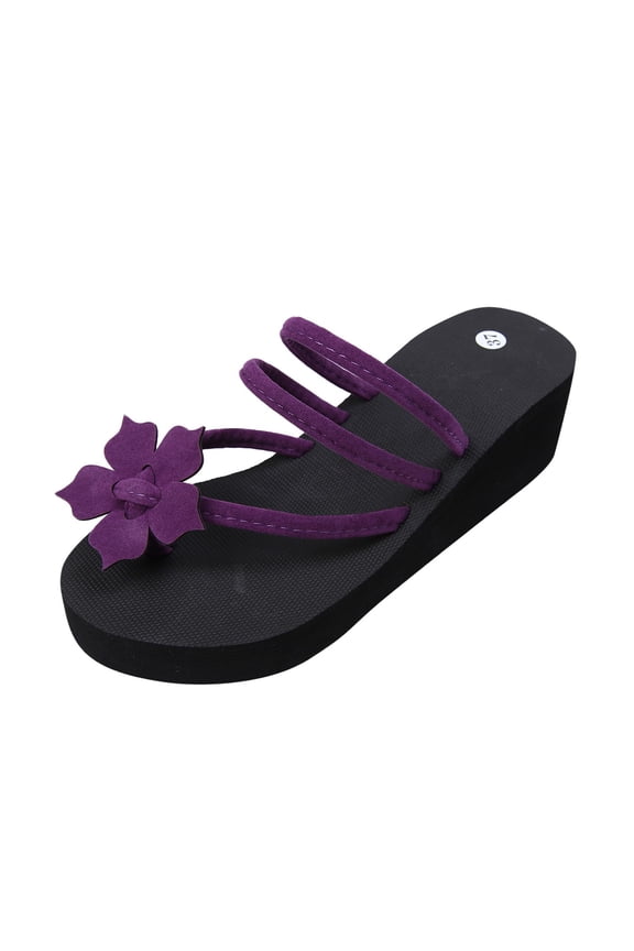 Women's Strappy Flip Flops Lightweight Non Slip Wedge Sandals Walking Slipper Shoes Size 6-7.5