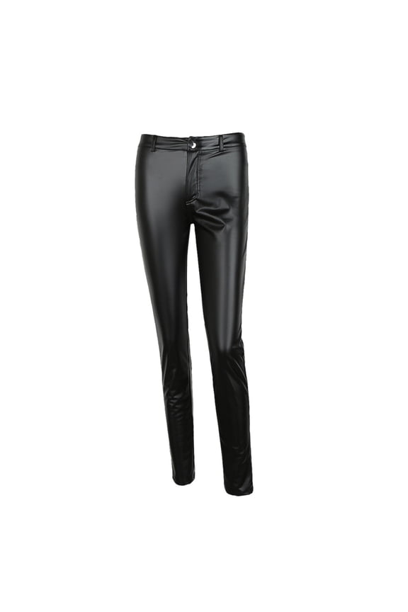 Women's Stretchy Leather Leggings Pants Sexy Black High Waisted Tights Sizes S M L