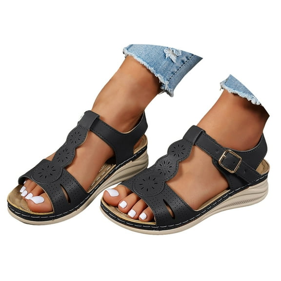 Mepaouo Women's Summer Sandal Arch Support Comfortable Walking Shoes Orthopedic Wedge Flat Sandals