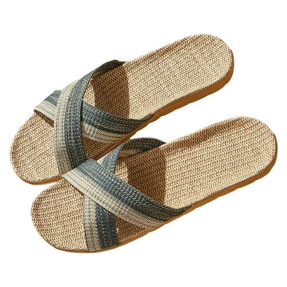Mepaouo Women's Summer Slippers Flax Cross House Shoes Unisex Linen Skidproof Beach Slide Sandals