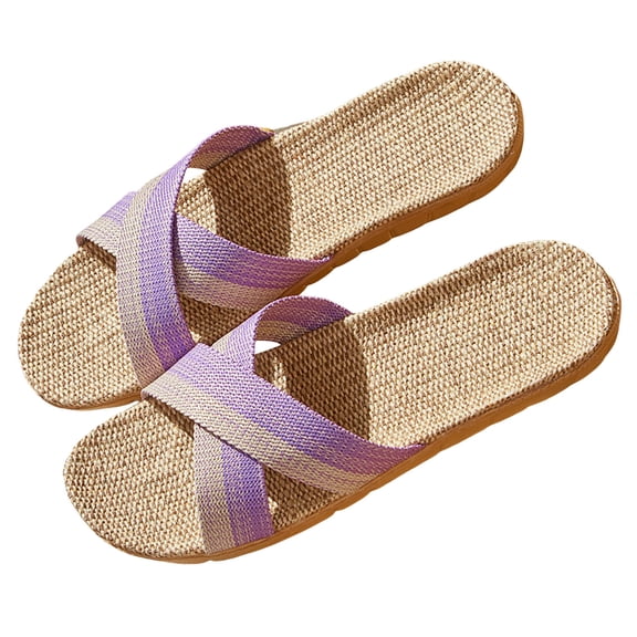 Mepaouo Women's Summer Slippers Flax Cross House Shoes Unisex Linen Skidproof Beach Slide Sandals