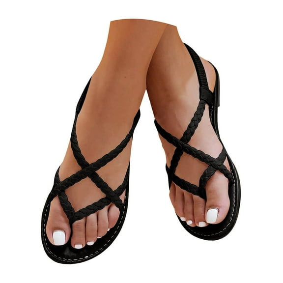 Mepaouo Women's Summer Strappy Flat Sandals Casual Fisherman Flip Flops Slingback Gladiator Shoes Black