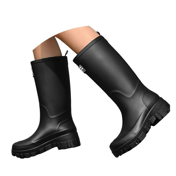 Mepaouo Women's Tall Rain Boots Waterproof Rubber Wide Calf Non Slip Knee High Garden Shoes(Black,6)