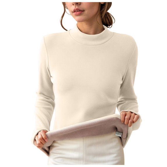Mepaouo Women's Thermal Shirts Fleece Lined Turtleneck Long Sleeve Base Layer Tops Blouse(Beige,M)