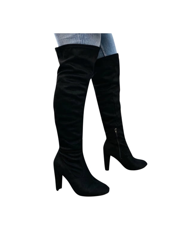Women's Thigh High Over The Knee Boots Suede Chunky Heel Long Stretch Wide Calf Sexy Fall Boot