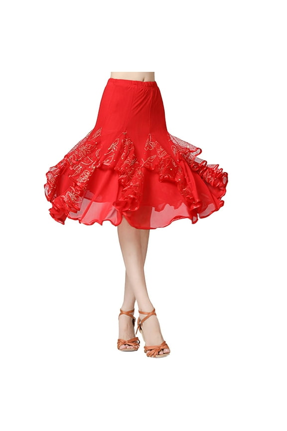Women's Tulle Skirts Elegant Ballroom Dance Latin Flamenco Dance Skirt for Women Sizes S-2X
