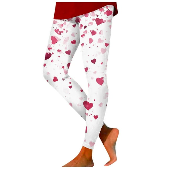 Mepaouo Women's Valentine Day Leggings Heart Printed Control Tummy Tights Yoga Pants Sizes S-2X