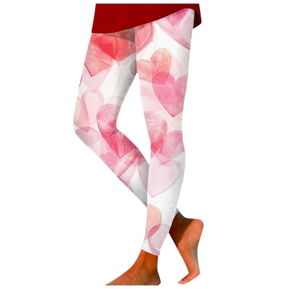 Mepaouo Women's Valentine Day Leggings Heart Printed Control Tummy Tights Yoga Pants Sizes S-2X