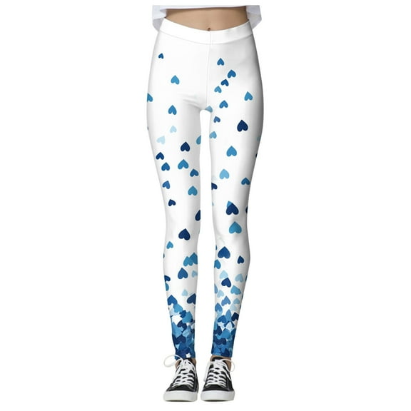 Mepaouo Women's Valentine Day Leggings Heart Printed Control Tummy Tights Yoga Pants Sizes S-2X