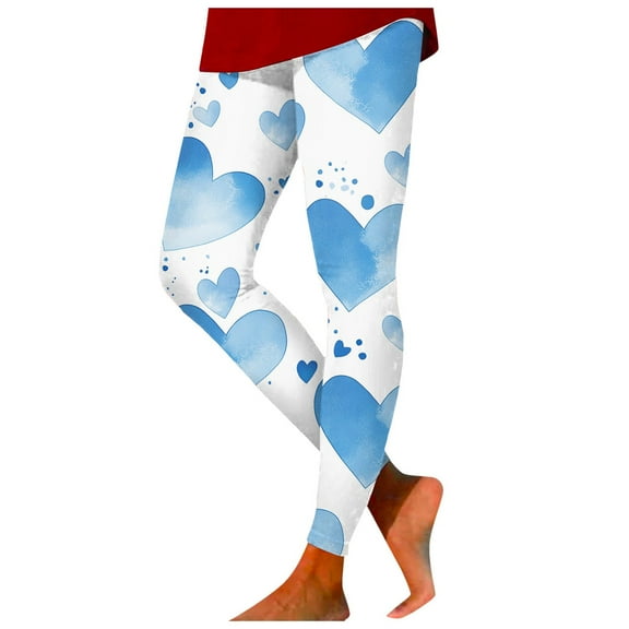 Mepaouo Women's Valentine Day Leggings Heart Printed Control Tummy Tights Yoga Pants Sizes S-2X