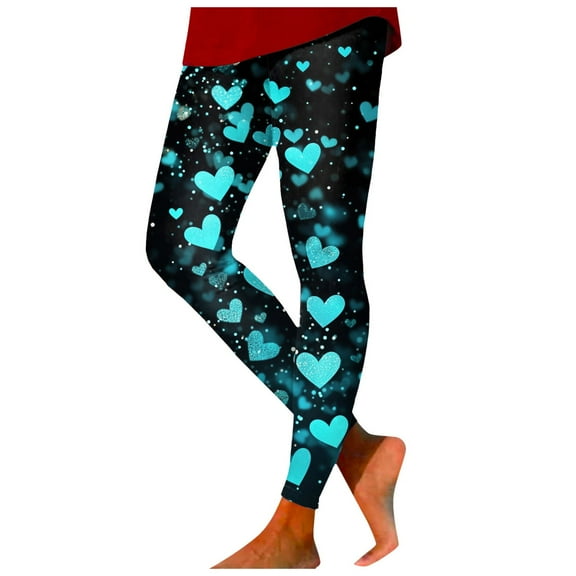 Mepaouo Women's Valentine Day Leggings Heart Printed Control Tummy Tights Yoga Pants Sizes S-2X