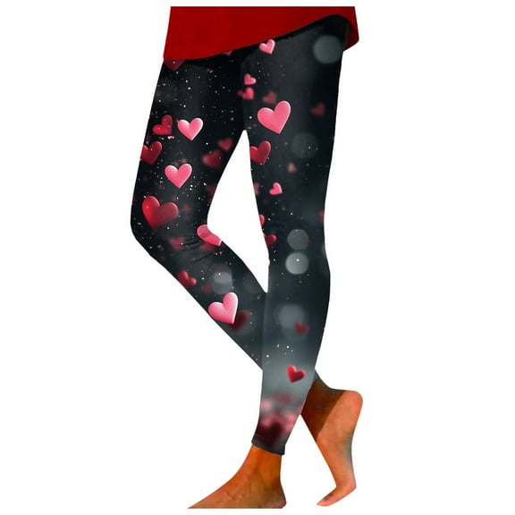 Mepaouo Women's Valentines Day Tights with Hearts Skinny Sporty Sexy Leggings Printed Pants Sizes S-2X