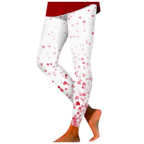 Mepaouo Women's Valentines Day Tights with Hearts Skinny Sporty Sexy Leggings Printed Pants Sizes S-2X