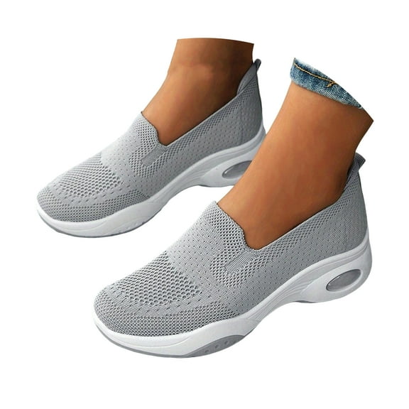 Mepaouo Women's Walking Shoes Arch Support Slip on Sock Sneakers Knit Air Cushion Platform Loafers