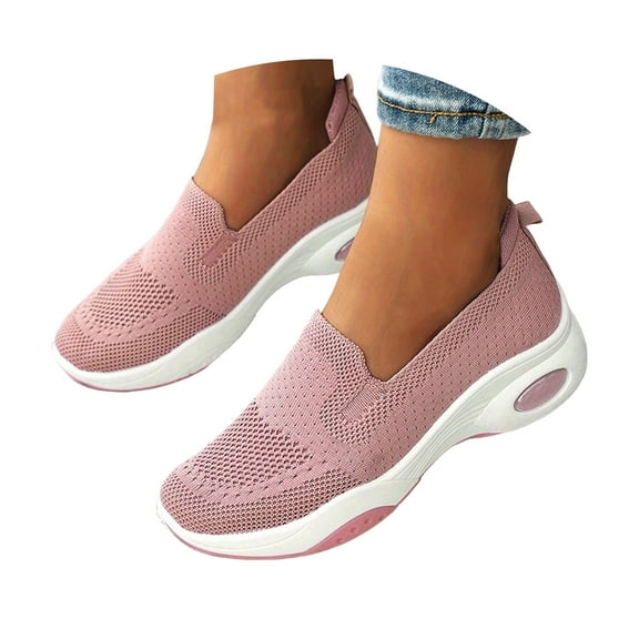 Mepaouo Women's Walking Shoes Arch Support Slip on Sock Sneakers Knit Air Cushion Platform Loafers