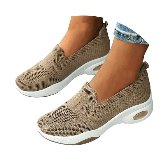Mepaouo Women's Walking Shoes Arch Support Slip on Sock Sneakers Knit Air Cushion Platform Loafers