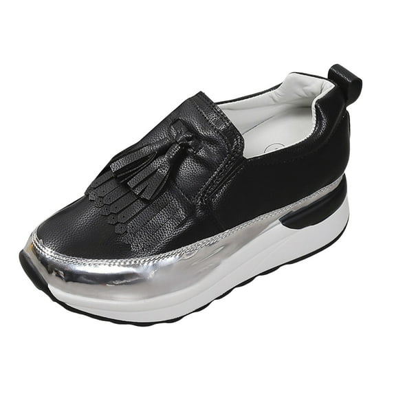 Mepaouo Women's Walking Shoes Platform Sneakers Slip on Casual Wedges Shoes with Arch Support(Black,6)