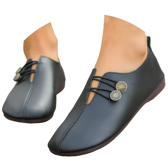 Mepaouo Women's Walking Shoes Waterproof Lightweight Casual Flats Work Outdoor Slip on Loafer(Black,6)