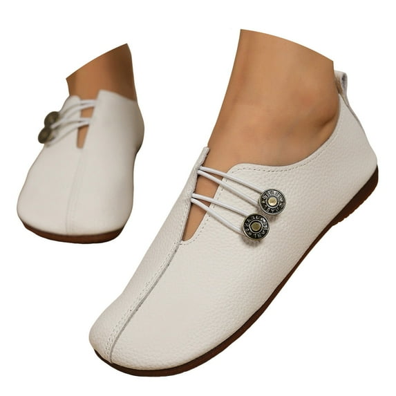 Mepaouo Women's Walking Shoes Waterproof Lightweight Casual Flats Work Outdoor Slip on Loafer(White,8.5)