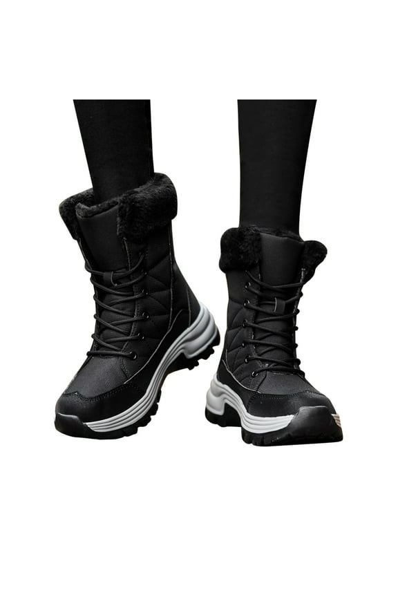 Women's Waterproof Winter Snow Boots Fleece Lined Mid-Calf Booties Outdoor Slip on Shoes