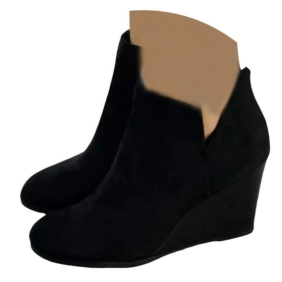 Mepaouo Women's Wedge Ankle Boots Stacked Mid Heel Western Suede Dress Booties for Women