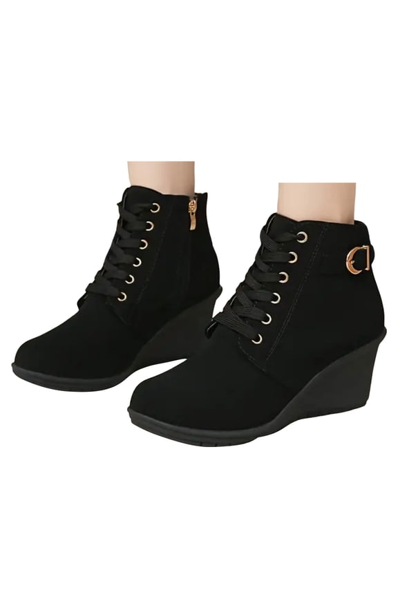 Women's Wedge Boots Casual Fashion Lace up Walking Dress Ankle Booties for Women(Black,7.5)
