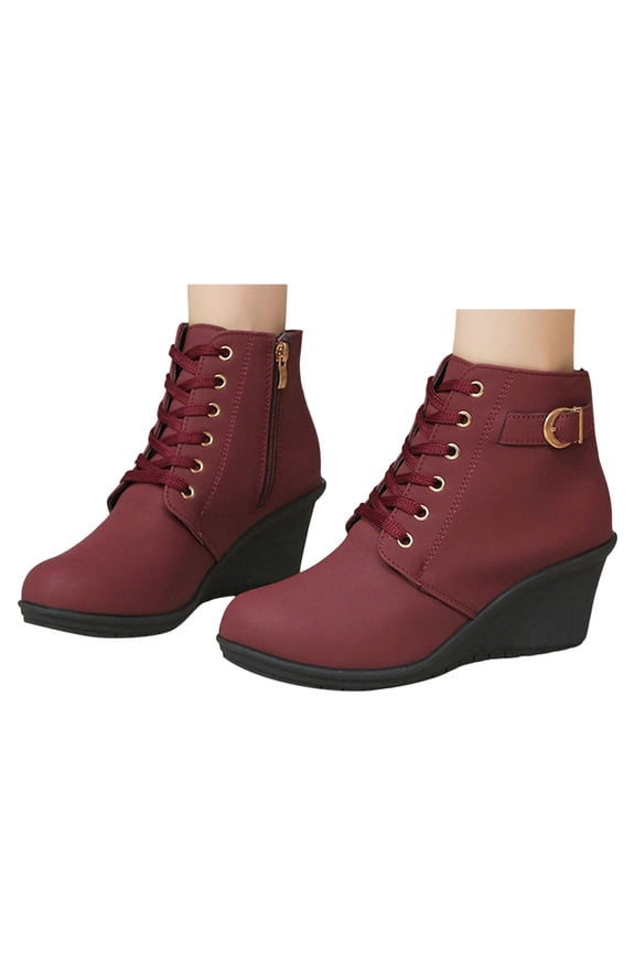 Women's Wedge Boots Casual Fashion Lace up Walking Dress Ankle Booties for Women(Red,7.5)