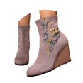 thumbnail image 1 of Mepaouo Women's Wedge Boots Suede Embroidery Sock Slip on Ankle Dress Booties with Low Wedges, 1 of 8