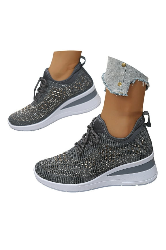 Women's Wedge Platform Fashion Sneakers Rhinestone Mesh Casual Tennis Running Walking Shoes