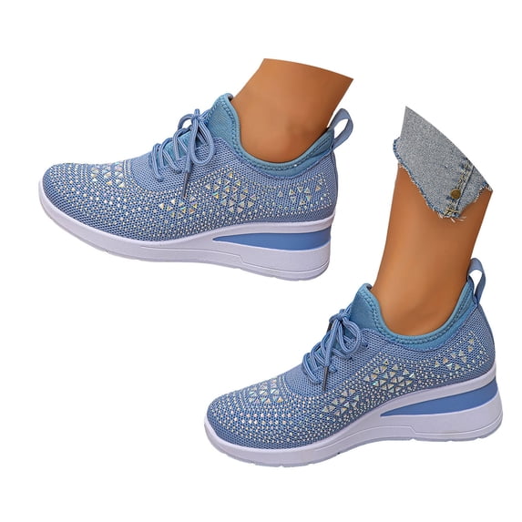 Mepaouo Women's Wedge Platform Fashion Sneakers Rhinestone Mesh Casual Tennis Running Walking Shoes