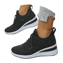 Mepaouo Women's Wedge Platform Fashion Sneakers Rhinestone Mesh Casual Tennis Running Walking Shoes
