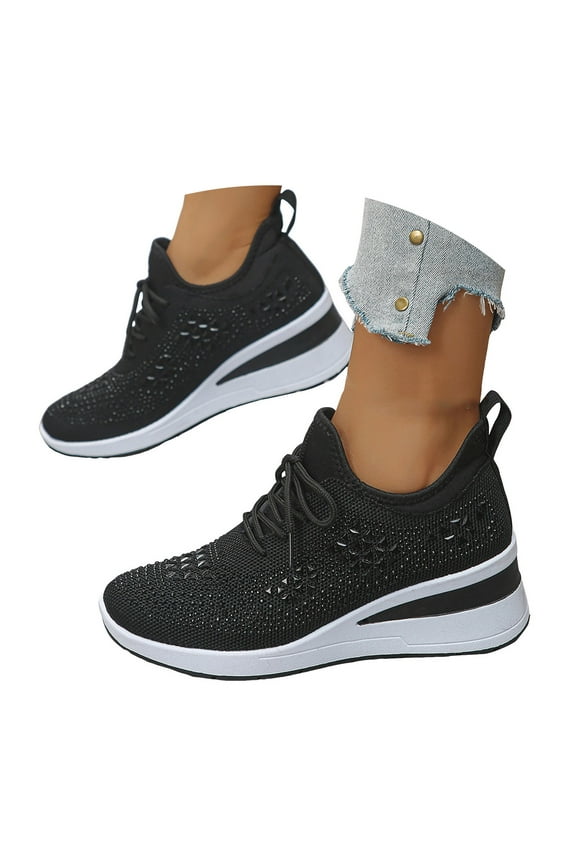 Women's Wedge Platform Fashion Sneakers Rhinestone Mesh Casual Tennis Running Walking Shoes