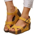thumbnail image 1 of Mepaouo Women's Wedge Sandals Comfortable Open Toe Platform Dressy Cork Summer Dress Shoes Yellow 9, 1 of 7