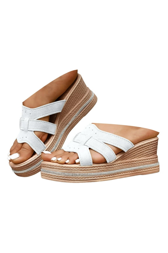 Women's Wedge Sandals Cork Platform Espadrilles Summer Beach Slides Walking Shoes White 7