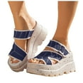 thumbnail image 1 of Mepaouo Women's Wedge Sandals Platform Chunky Wedge Slides Denim Open Toe Slip on Casual Summer Shoes, 1 of 7