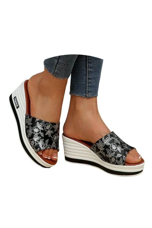 Women's Wedge Sandals Platform Heel Slip On Casual Summer Slides Fashion Outdoor Slippers