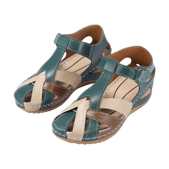 Mepaouo Women's Wedge Sandals Summer Closed Toe Platform Dressy Casual Shoes for Ladies Size 6.5