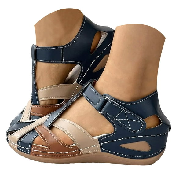 Mepaouo Women's Wedge Sandals Summer Closed Toe Platform Dressy Shoes Casual Bohemia Slip on Shoes