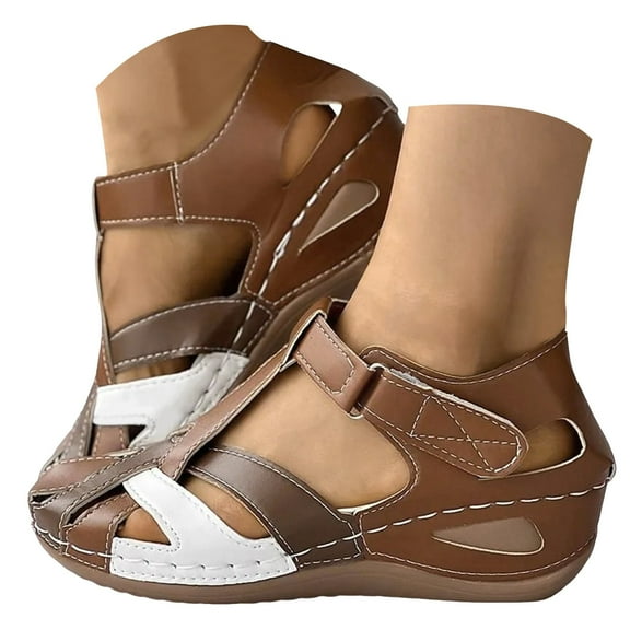 Mepaouo Women's Wedge Sandals Summer Closed Toe Platform Dressy Shoes Casual Bohemia Slip on Shoes