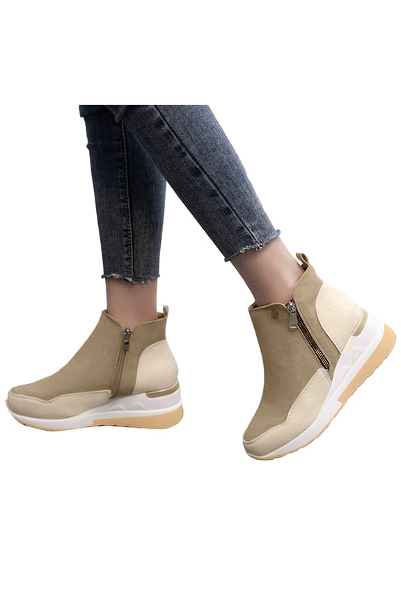Women's Wedge Sneakers Suede Platform Slip on Booties Side Zipper Casual High Top Ankle Boots
