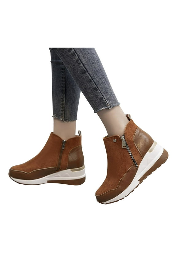 Women's Wedge Sneakers Suede Platform Slip on Booties Side Zipper Casual High Top Ankle Boots