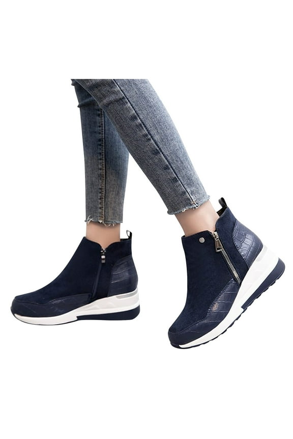 Women's Wedge Sneakers Suede Platform Slip on Booties Side Zipper Casual High Top Ankle Boots