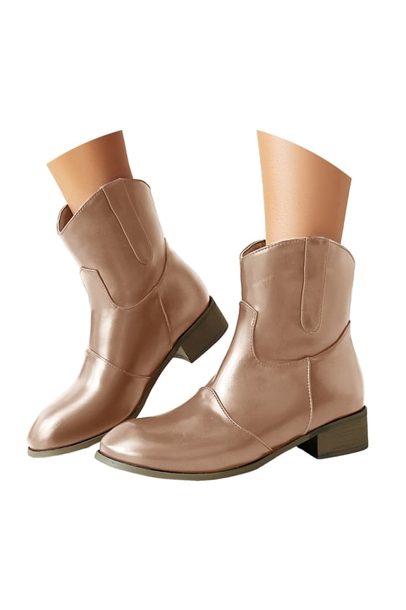 Women's Western Ankle Boots Cowboy Cowgirl Short Booties Round Toe Fall Winter Dress Shoes