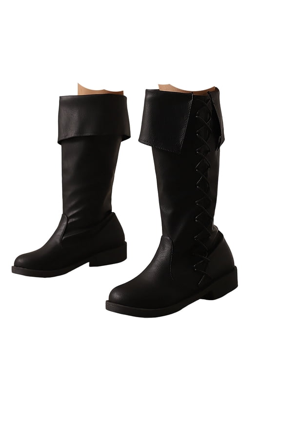 Women's Western Cowboy Boots Plus Size Round Toe Cowgirl Winter Riding Mid Calf Boots(Black,10)