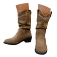 thumbnail image 1 of Mepaouo Women's Western Mid Calf Boots Round Toe Slouchy Flat Riding Booties Suede Winter Fall Dress Shoes, 1 of 8