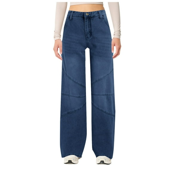 Mepaouo Women's Wide Leg Boyfriend Jeans High Waisted Baggy Trouser Stretchy Denim Sweatpants(Blue,L)